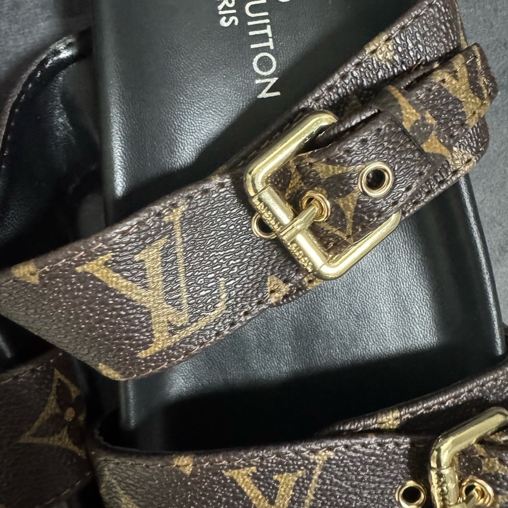 Louis Vuitton Black and Brown Monogram Slides - Picture 4 of 5